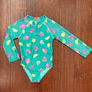 Jumping Beans Vibrant Teal Fruit Print Kids Long Sleeve Bathing Suit, Size 4T